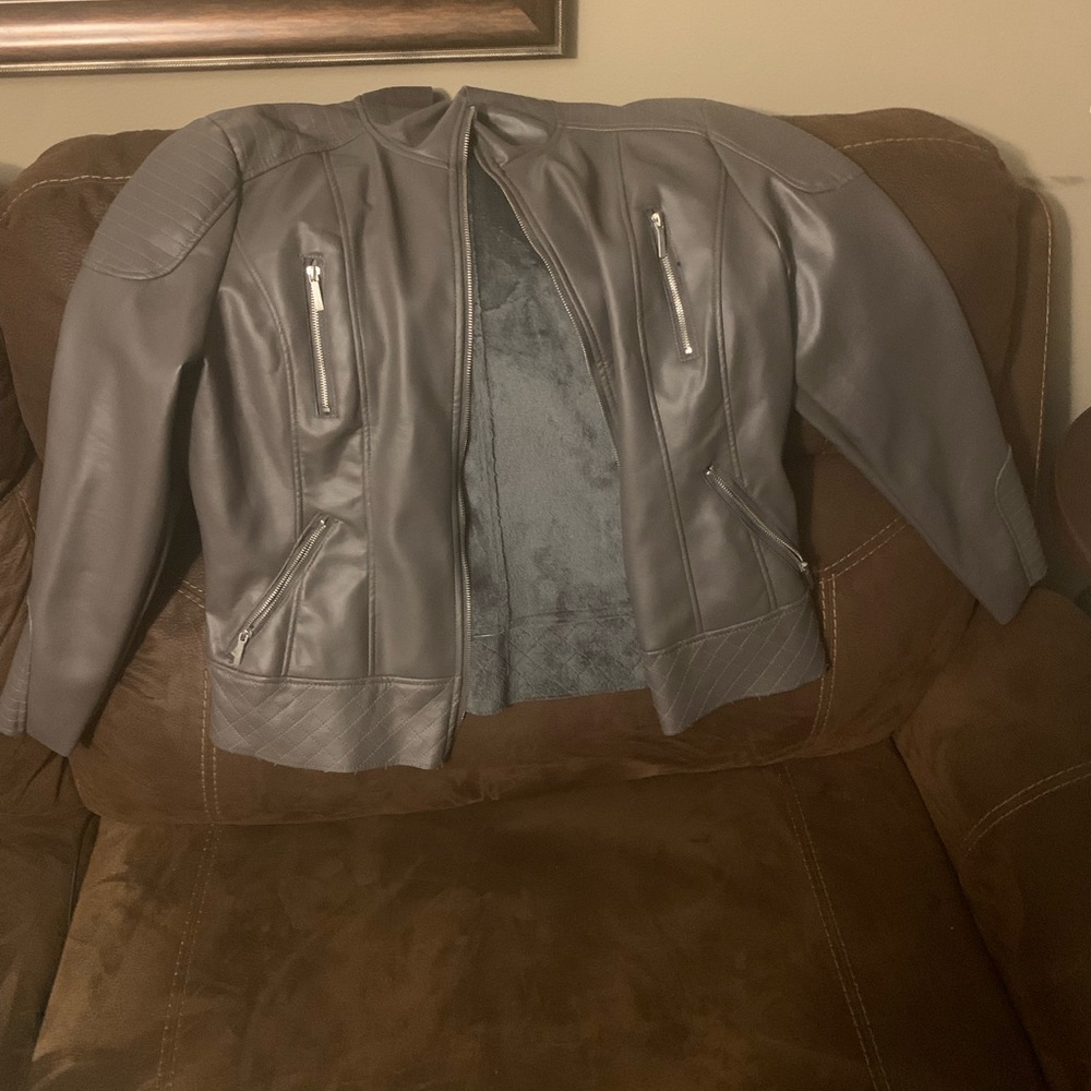 Yoki Plus Gray Faux Leather Moto Jacket